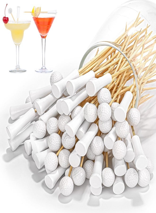 Aodaer 200 Pieces Golf Tee Cocktail Picks 4.72 Inch Golf Ball Toothpicks Disposable Bamboo Skewers Sports Themed Fruit Picks Decorative Toothpicks for Appetizers Sports Players Party Supplies Events - Image 1